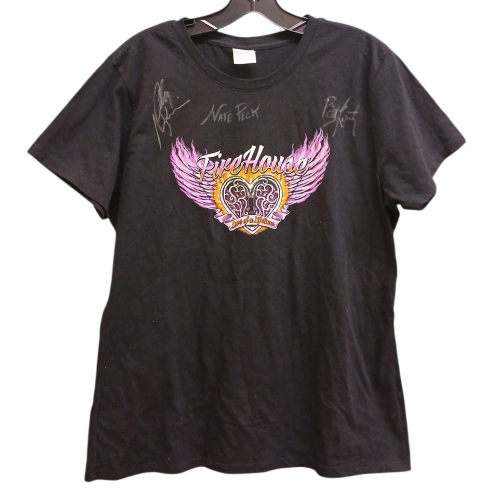 FireHouse Signed Autographed Rock Band Graphic Black Tee Size Large